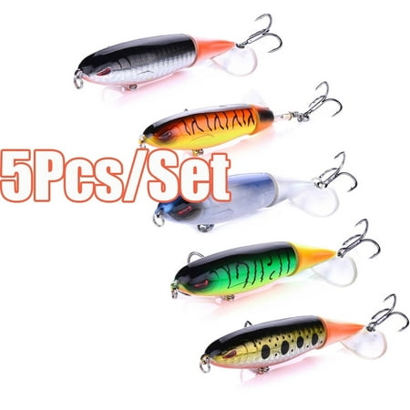Yaiewey 5Pcs Lures Fishing Lures for Bass Topwater Lure with Floating Rotating Tail Bait Bass Fishing with Barb Treble Hooks Fish Fishing Lure with Hook