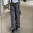 thumbnail image 2 of Hpapadks Womens Casual Pants Wide Leg Solid Baggy Cargo Pant with Drawstring Hop Streetwear Slacks for Women Grey XXXXL, 2 of 7