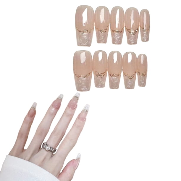 Prensa corta en uñas, arte de uñas de ataúd mediano con diseño de lujo 3D, uñas postizas reutilizables, 10 piezas con kit de uñas relacionado, 4 tamaños