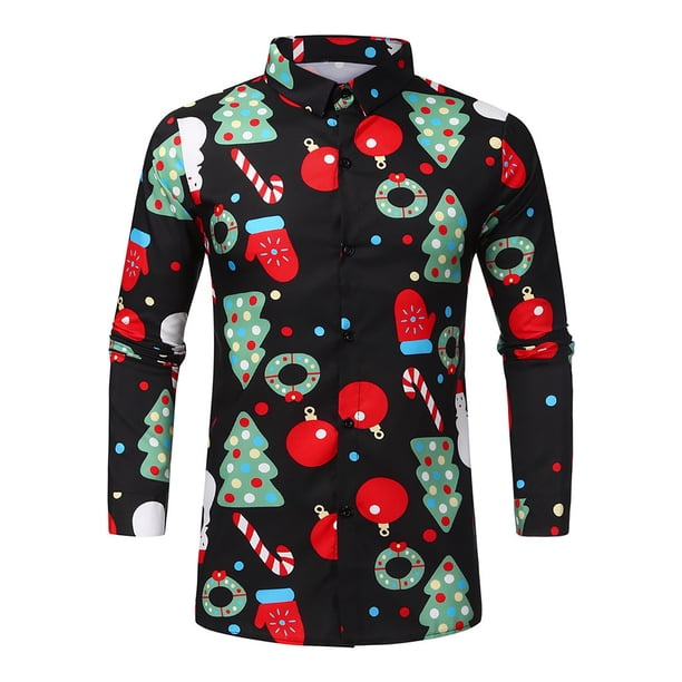 Camisas Navideñas Para Hombre Otoño Invierno Moda Casual Manga Larga Top Odeerbi ODB207332