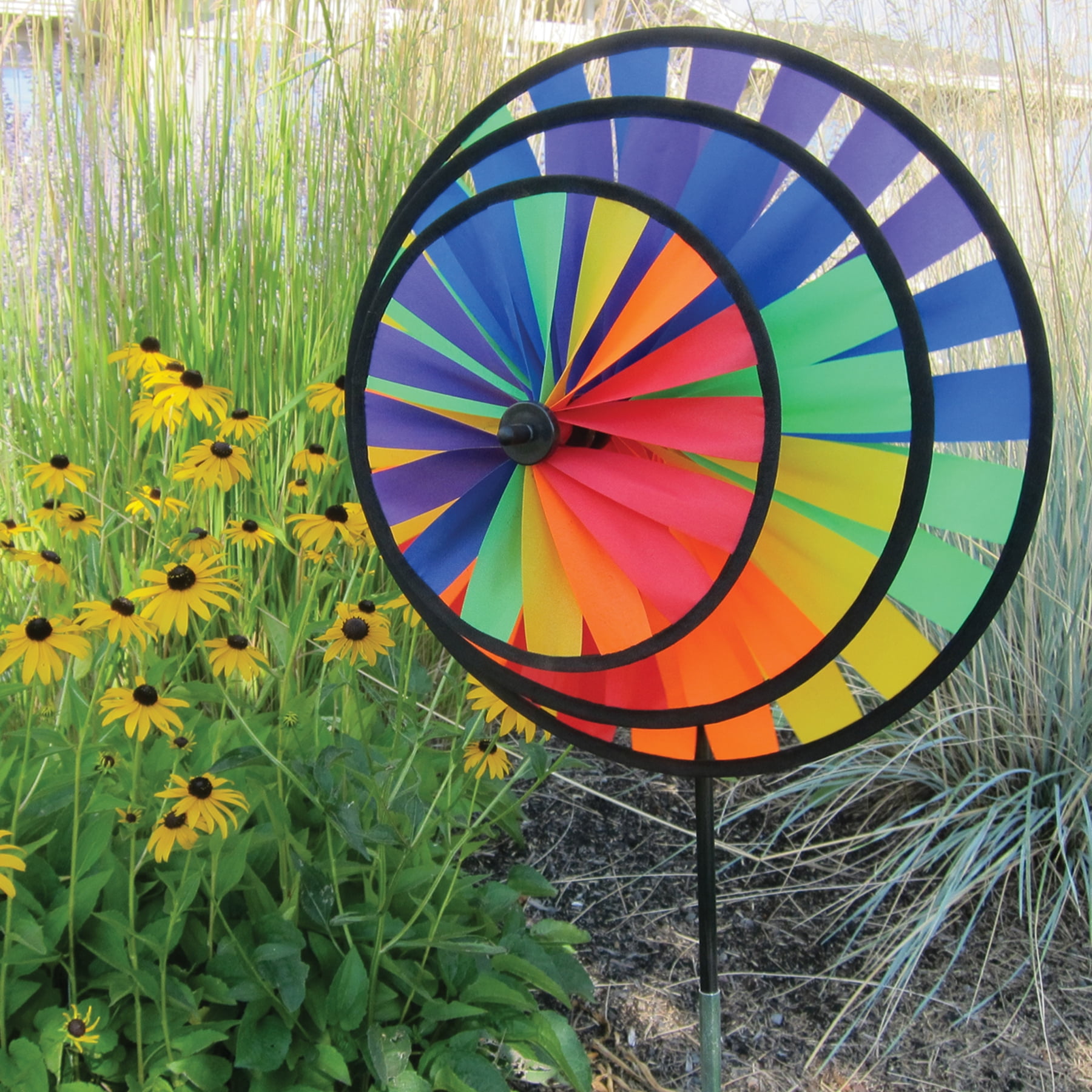 In the Breeze Rainbow Triple Wheel Spinner Garden Wind Spinner
