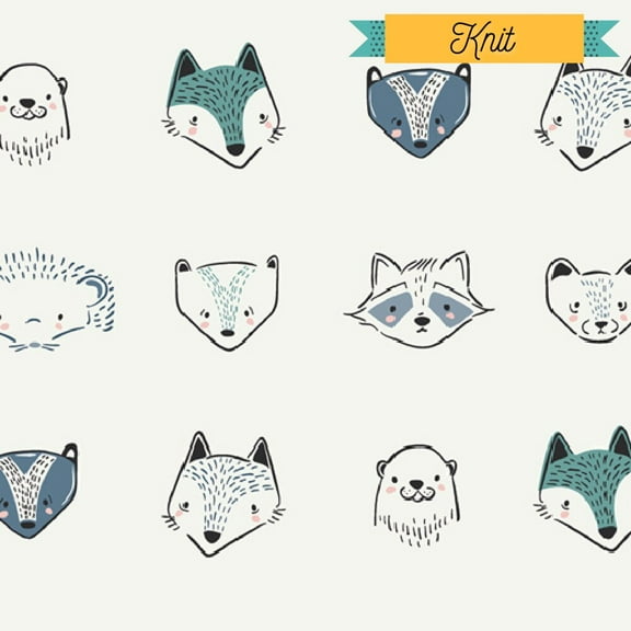 Woodland Animals KNIT fabric, Art Gallery Pine Lullaby Furries Cool fabric, Sold by the Quarter Yard