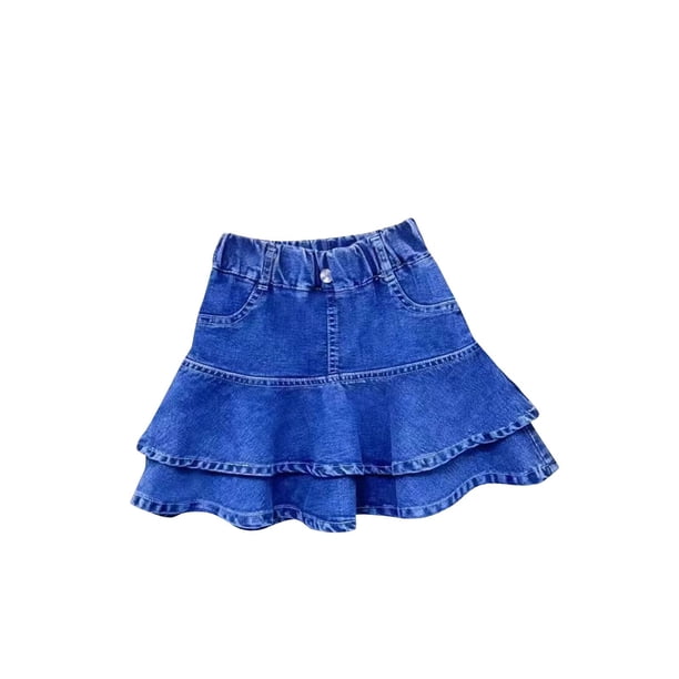 Niñas Falda de Denim Moda Casual Ropa de Trabajo Color Sólido Plisado una Línea Niños Escuela de Verano