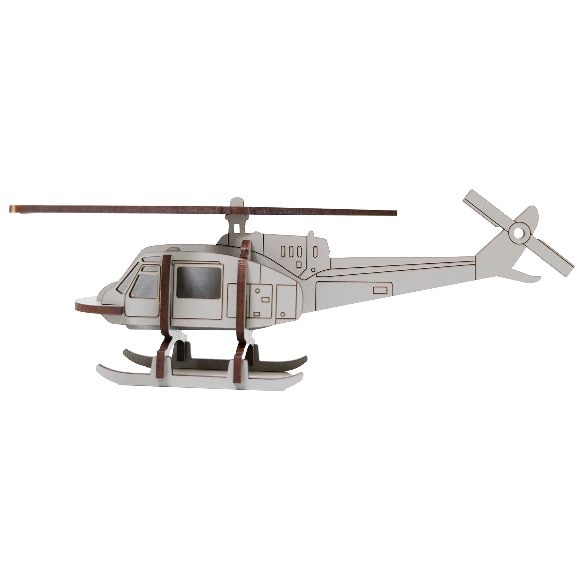 Little & Wood: Woodlet: Medium - Helicopter - Grey, 3D Wooden Kit-Set, Vehicle Puzzle, Easy Assembly, Pop Build Fun, Sustainably Sourced Wood, Ages 6+
