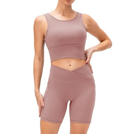 

Workout Outfits for Women 2 Piece Crop Tank High Waist Yoga Leggings Sets 10/XL，G144429