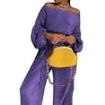 thumbnail image 2 of Blotona Women Pleat Pants Sets Casual Chic Party Office Suits Off-Shoulder Long Sleeve Crop Tops High Waist Straight Leg Pants, 2 of 3