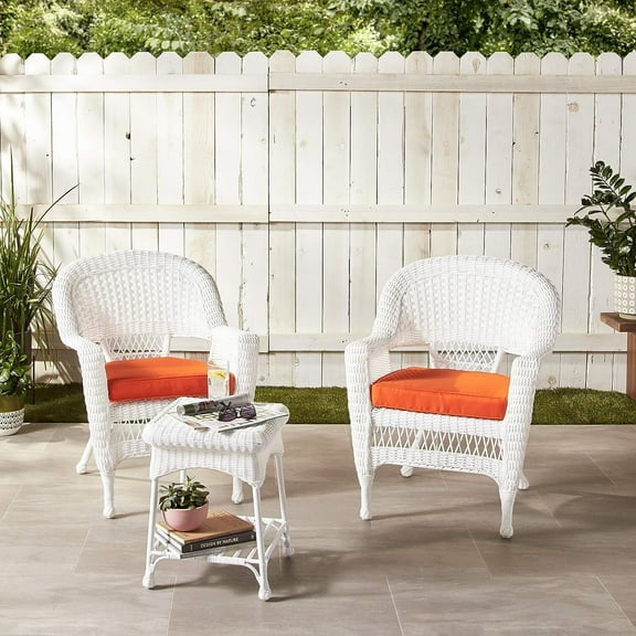 Wicker Patio Chair Set 3 Piece Outdoor Furniture with Table Cushion