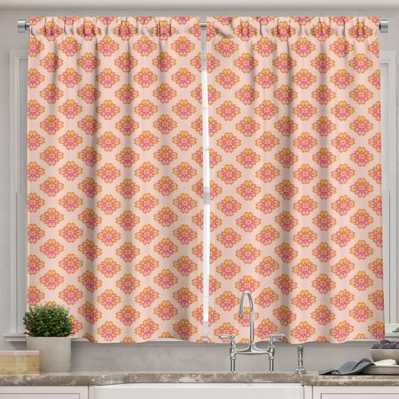 Ambesonne Retro Kitchen Curtains, Floral Silhouette Pattern Art, 55"x39", Burnt Sienna and Dark Peach