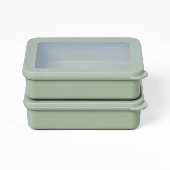 4PC 2-Set 3C Plastic Food Storage: Rectangular Green Containers for Kitchen