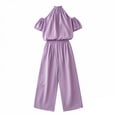 thumbnail image 5 of LEAVINGSUO Two Piece Sets for Women Plus Size Fashion Women Round-Neck Short Sleeve And Long Pants Solid Casual 2PC Sets Purple S, 5 of 5