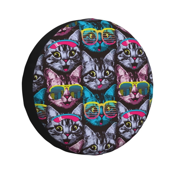 Fotbe Happy Kitten Faces Funda de Llanta de Repuesto con Estampado, Engrosada, Ajuste Universal para Jeep, Remolque, RV, SUV, Camión-16 inch
