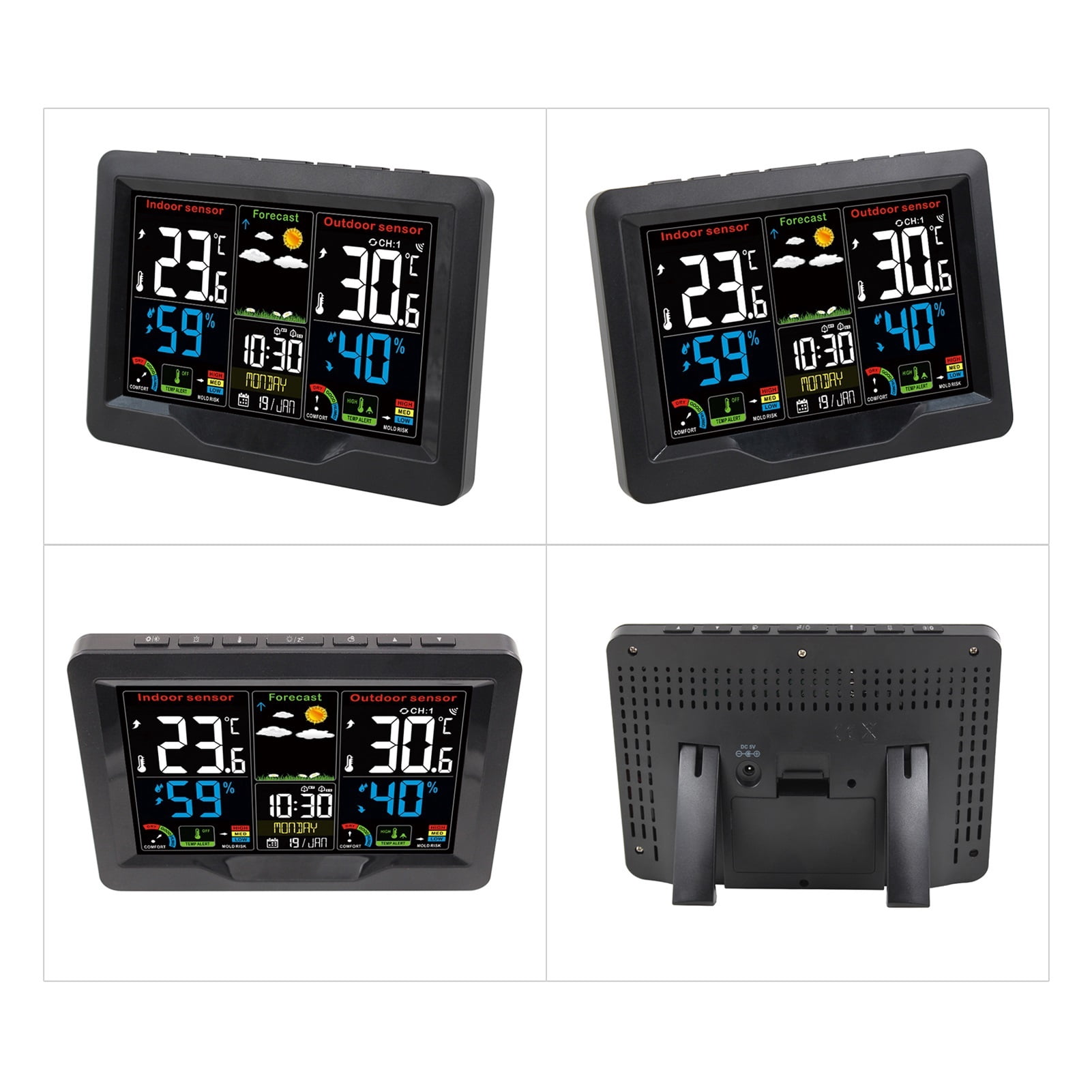 Weather Forecast Station Clock  Indoor Outdoor Color Screen Clock with  Transmitter Digital Temperature and Humidity