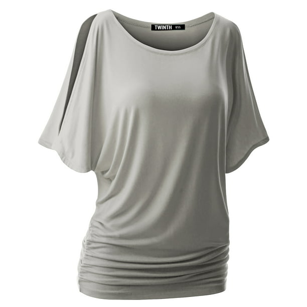 Doublju Womens Short Sleeve Dolman Drape Loose Fit Tunic Top(Plus Size ...