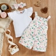 thumbnail image 4 of Durtebeua Baby Girl Summer Clothes Cute Outfits Short Sleeve Romper Overall Headband 3PCS Newborn Outfit,3-6 Months, 4 of 6