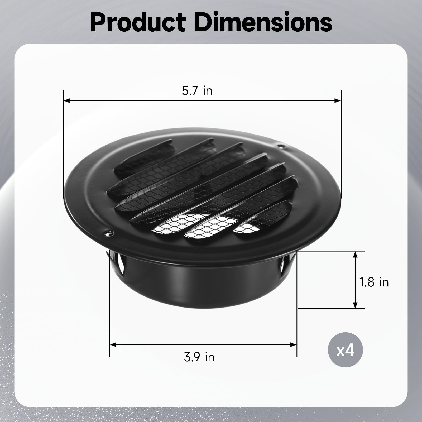 4 Pcs 4 Inch Black Soffit Vent, Stainless Steel Louver Exhaust Vent with Screen Mesh, Weatherproof Air Vent Cover for Bathroom, Kitchen, Office Ventilation