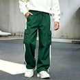 thumbnail image 6 of BXJX Boys Cargo Pants, Elastic Waist Side Stripe Straight‑Leg Multi Pocket Casual Trousers Army Green Size 7-8 T, 6 of 8