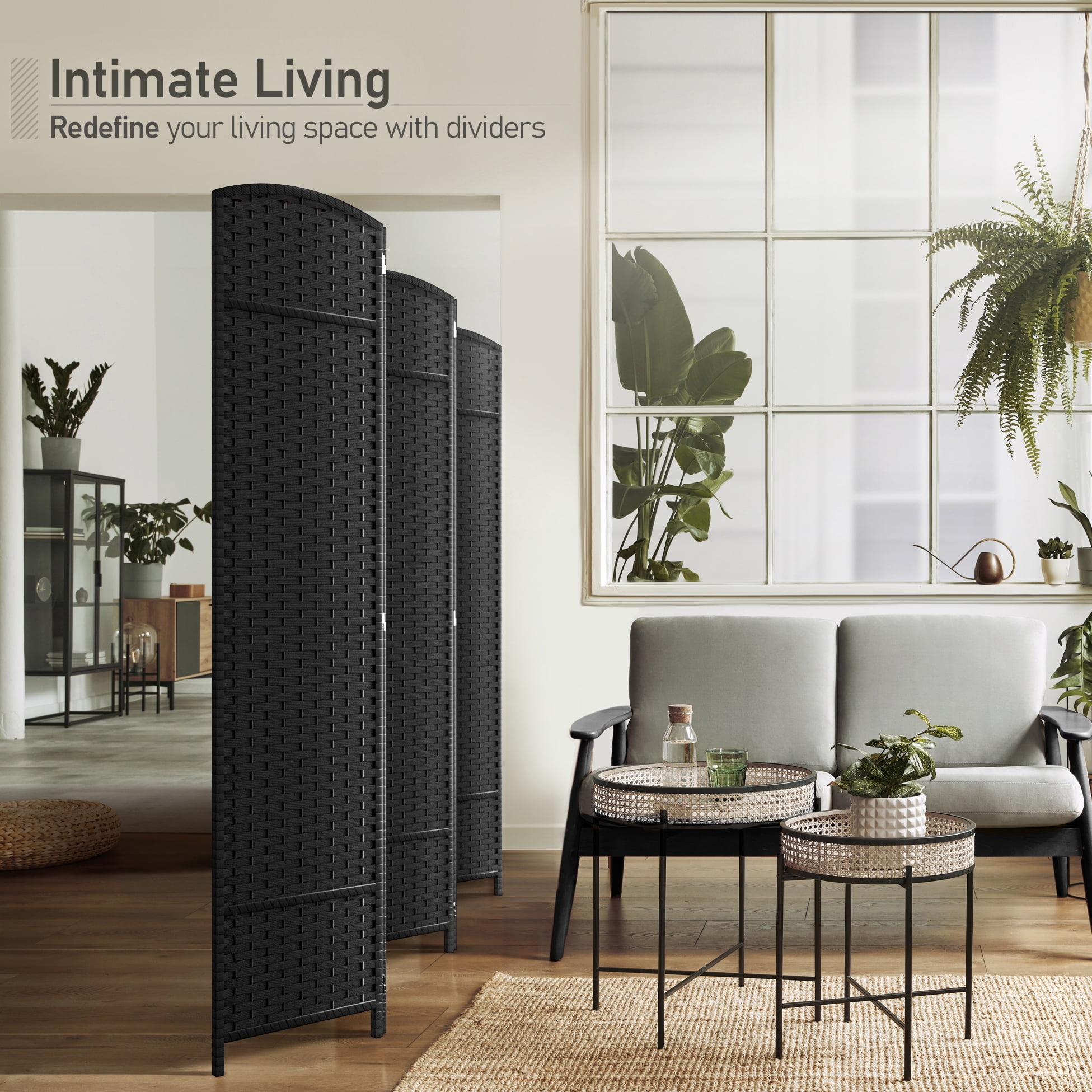 Sorbus 5-Panel Wide Folding Room Divider Privacy Screen, Hand-Woven Black Mesh