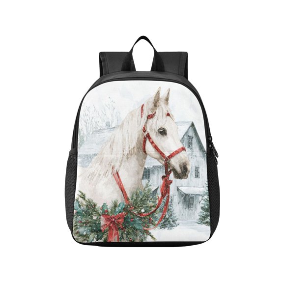 Toddler Backpack Christmas White Horse Waterproof Lightweight Backpack Casual Mini Daypack for Daycare & Travel