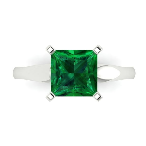 Clara Pucci 14K White Gold 2.5ct Emerald Solitaire Ring for Women