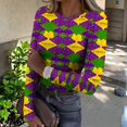 thumbnail image 2 of Mardi Gras Shirts for Women Carnival Feathers Print Crew Neck T Shirts Glitter Long Sleeve Novelty Tops Yellow 2XL, 2 of 7