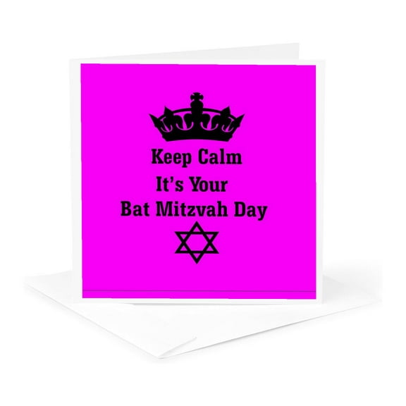 3dRose, Image of Keep Calm Bat Mitzvah With Star of David And Crown - Pink, 1 Greeting Card with envelope