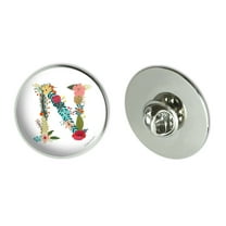 Letter N Floral Monogram Initial Metal 1.1" Tie Tack Hat Lapel Pin Pinback