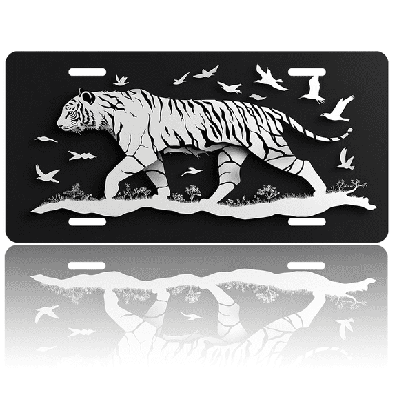1 Pcs 2D Flat License Plate Covers & Frames, White Tiger For Decorative Front, Waterproof For Decoration Aluminum License Plate Covers & Frames Cover For Men Women, 12" X 6"