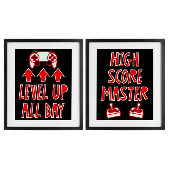 Stupell Industries Level Up High Score Gamer 2 Piece Black Framed Print Under Glass Set, design by Marcus Prime
