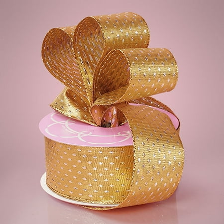 Gold Dot Wire - Gold Sparkling 1-1/2 inches x 25 yards Metallic Polka Dot Wired Decorative Ribbon