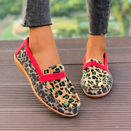 Miluxas 2025 Clearance! Women s Leopard Print Loafers Clearance Penny Loafers Fashion Comfortable Flats Dressy Shoes