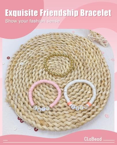 YNGLLC Bracelet Making Kit - 3200Pcs Clay Beads With Gold and Letter Beads for Friendship Bracelets (Cute Pink)