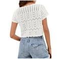 thumbnail image 5 of Open Front Cardigan Sweaters for Women New Women Tie Front Crochet Tops V Neck Button up Short Sleeve Knitted Sweaters Lightweight Hollow Cardigan White L, 5 of 7