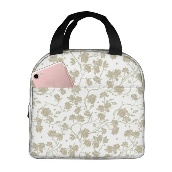 Easygdp Vintage Stylized White Color Bolsa Térmica Premium - Tela Oxford Impermeable, Gran Capacidad, Bolsillo Frontal, Unisex para Trabajo, Escuela, Actividades al Aire Libre y Picnics