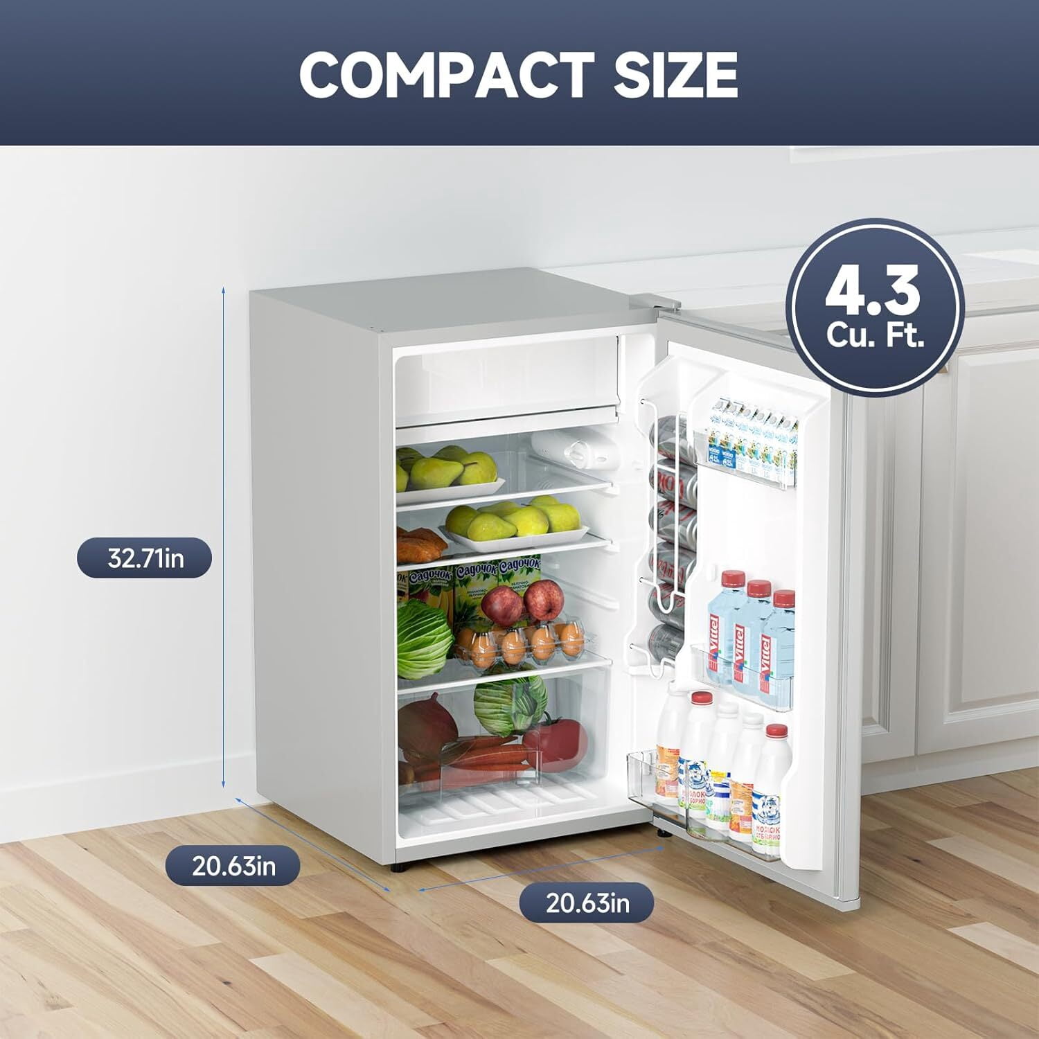 KATIDAP 4.3 Cu. Ft Mini Fridge With Freezer, Single Door Mini Fridge, 7 Settings Adjustable Thermostat, Mini Refrigerator for Bedroom,Rv, Office, Dorm, Gray