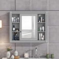 thumbnail image 5 of Modern Wall-Mounted Bathroom Storage Cabinet with Mirror Doors, 6 Open Shelves & Medicine Cabinet, Stylish and Functional Bathroom Organization Solution, Grey, 5 of 14