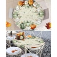 thumbnail image 2 of Fall Thanksgiving Round Tablecloth Sage Green Pumpkin Elastic Edge Fitted Plastic Table Cover,Waterproof Oil Proof for Dinner,Outdoor, Picnic, 36" - 44" Tables Autumn Floral Eucalyptus Leaves, 2 of 4