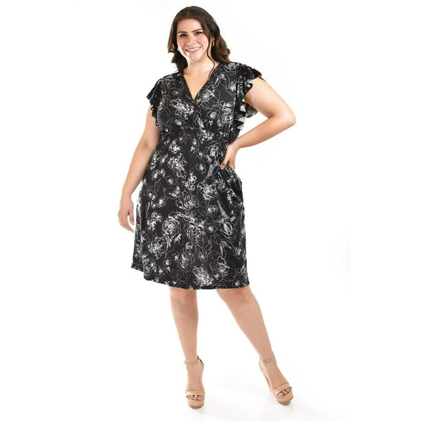 Vestido Estampado Flores Roman Fashion Tallas Extras 8867-13 Negro Flores Talla 40
