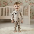thumbnail image 2 of Baby Rompers Boy Baby Fall Winter Full Zip Footless Pajamas Cartoon Cat Bear Print Long Sleeve Zipper One Piece Jumpsuits Bodysuit Baby Bubble Romper Khaki 12 Months-18 Months, 2 of 7