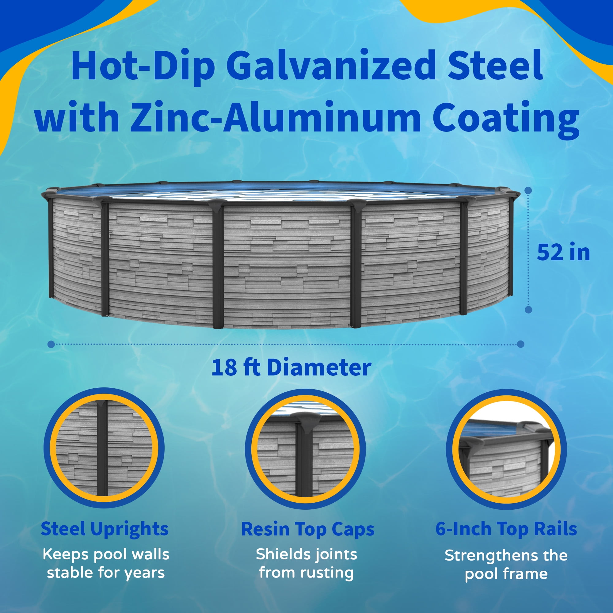 Blue Wave Montilla 18-ft Round 52-In Deep Above Ground Swimming Pool 6in Top Rail Metal Wall Swimming Pool Package