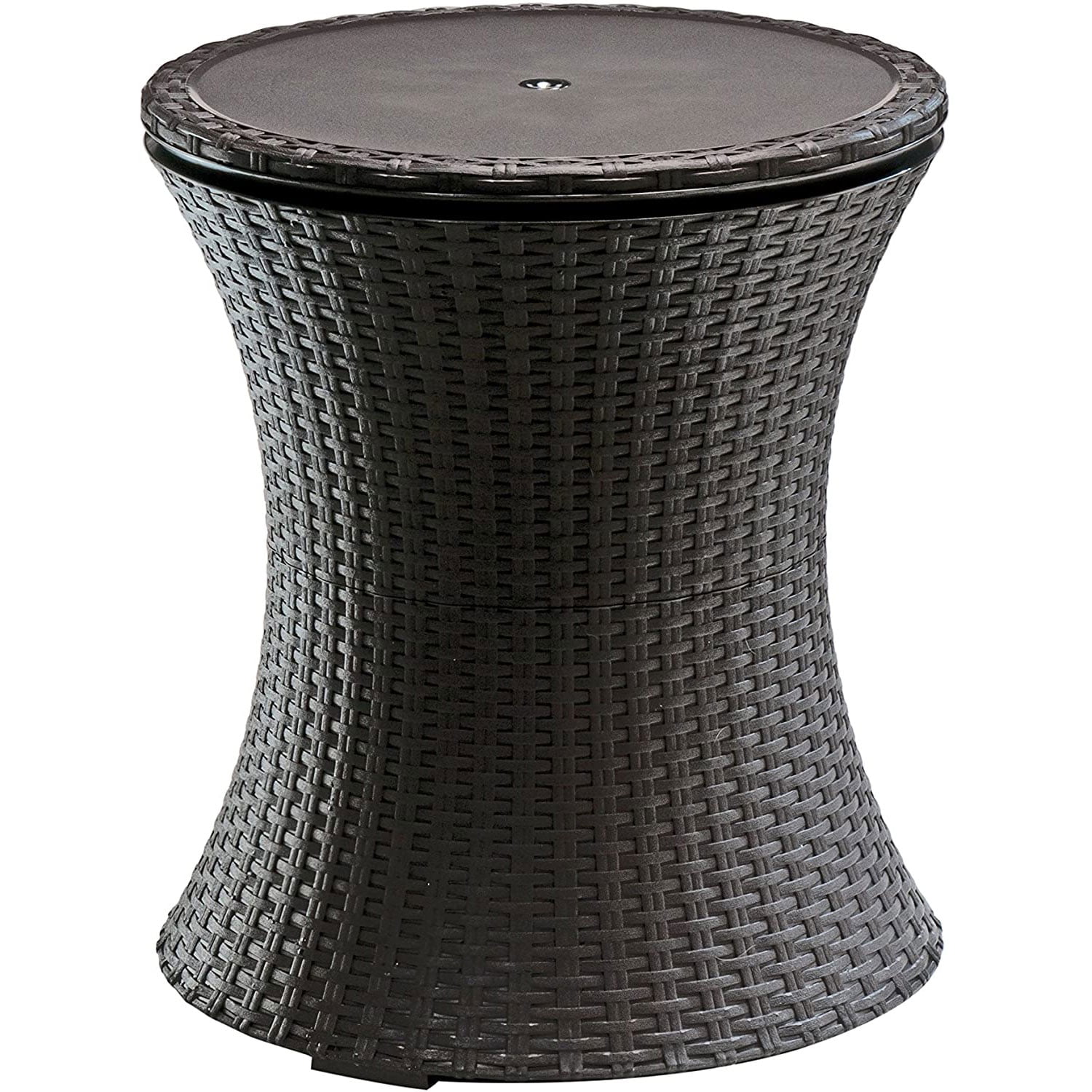 Keter Pacific 7.5 Gallon Cool Bar 2 in 1 Weather Resistant Side Table and Bar Durable Resin Outdoor Patio Beverage Cooler Table, Rattan Look Brown