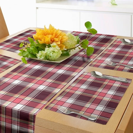 

Checkered Table Runner & Placemats Old Fashioned Style Garment Pattern Traditional Plaid Geometric Squares Set for Dining Table Placemat 4 pcs + Runner 12 x72 Pink Maroon White by Ambesonne