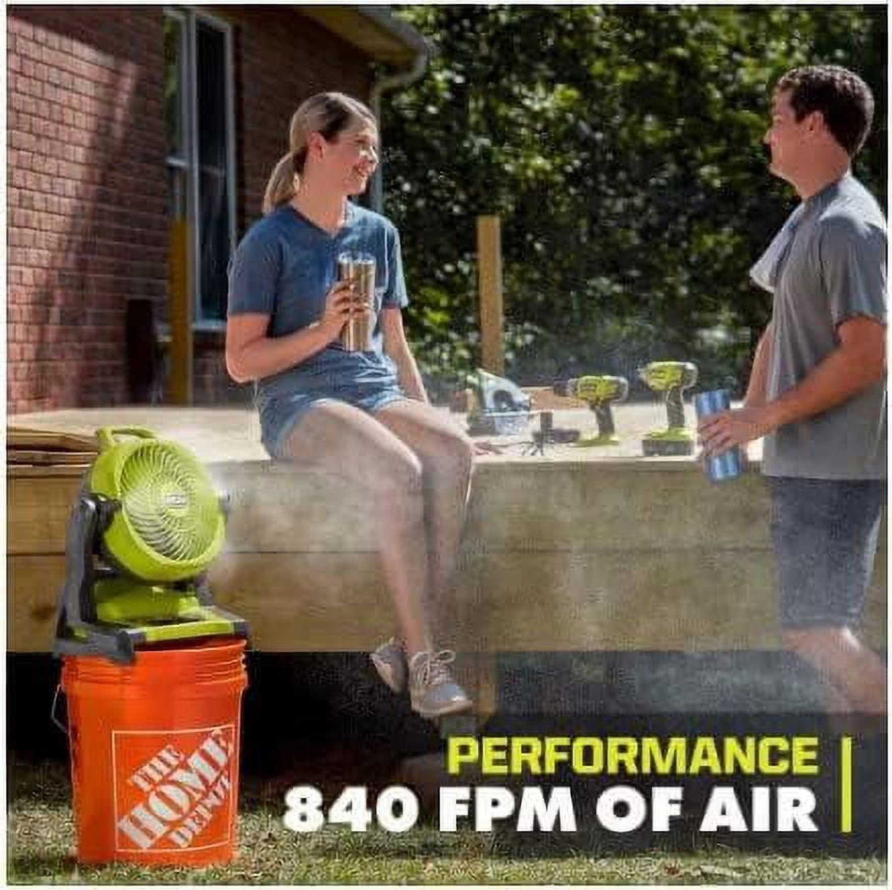 RYOBI ONE+ 18V Cordless 7-1/2 in. Bucket Top Misting Fan Kit with 