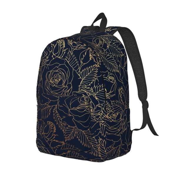 Easygdp Copper-Gold Gloss Outline Rose Mochila de Lona Resistente para Laptop, Compatible con Laptops de 15 a 17 pulgadas, Ideal para Escuela, Trabajo y Viajes-Small