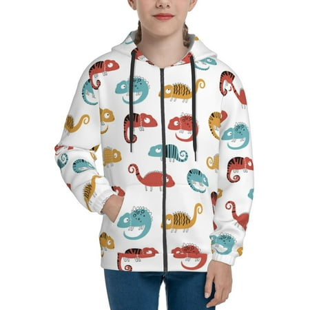 

Hoodies for Women Cartoon Cute Chameleon Lizard_A Long Sleeve Sweatshirt Drawstring Zip Up Hoodie with Pockets Teen Girl Clothes