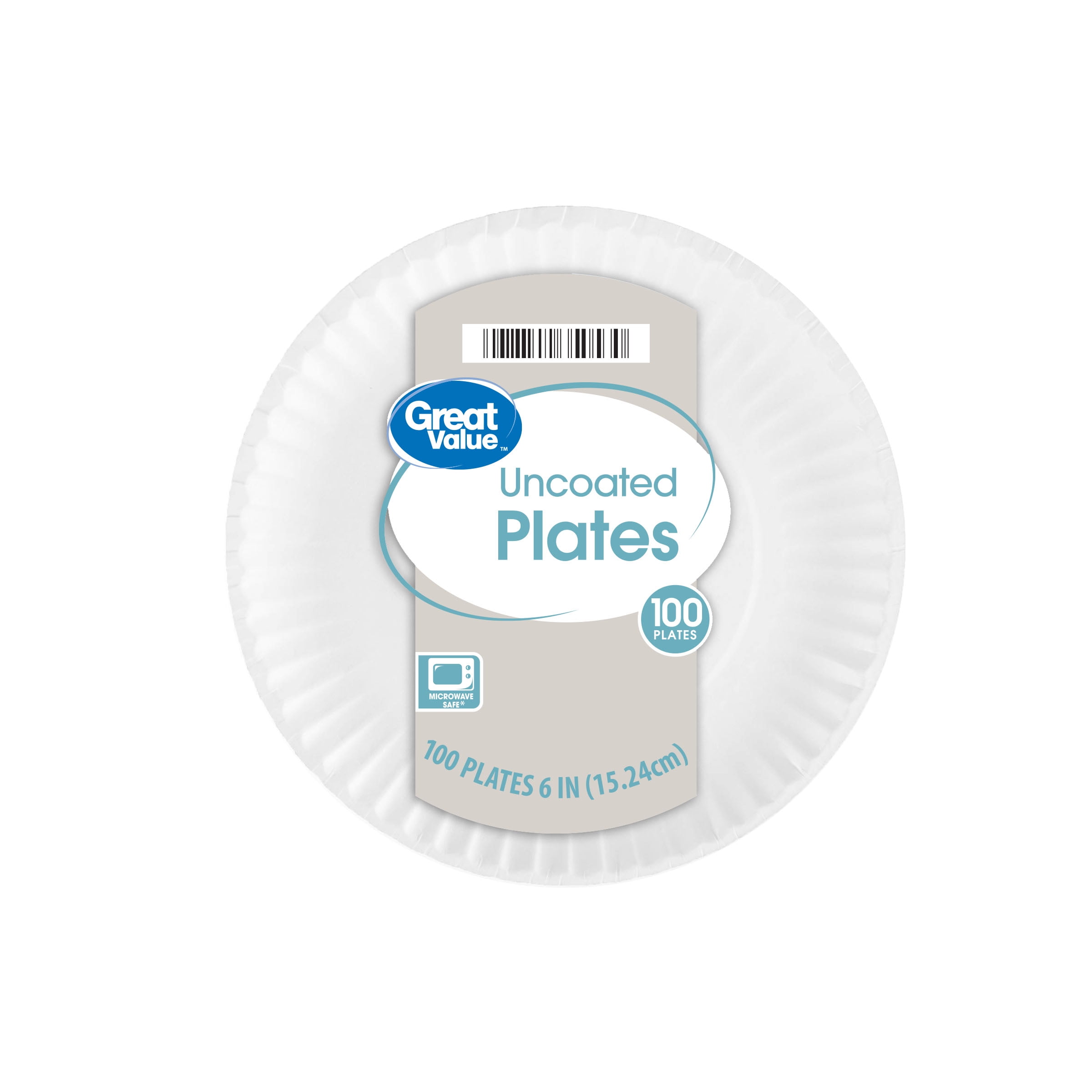 Big Lots White Uncoated Paper Plates, 100 Count