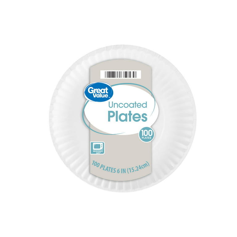 Great Value Uncoated Disposable Paper Plates, 6in, 100ct