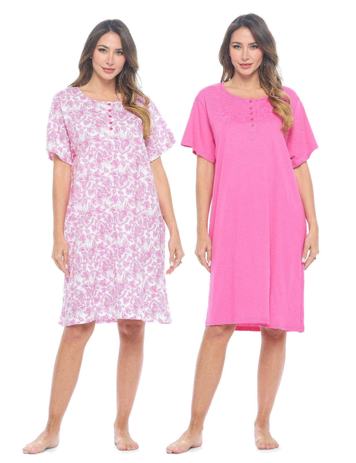 Casual Nights Women's Henley Nightshirts Set of 2, Floral Short Sleeve