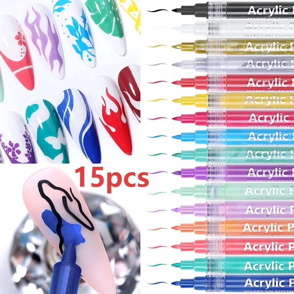 15 Pcs Nail Polish Pens Set Quick Dry, Nail Art Pen Set, Nail Art Markers, Acrylic Paint Pens, Nail Pencil, DIY Drawing Painting Liner Pen, Nail Design for Nails DIY French Manicure