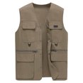 thumbnail image 3 of Men Lightweight Outdoor Sport Vest Men's Casual Fashion Multi-Pockets Solid Color Sleeveless V-Neck Top Waistcoat Outerwear Khaki 195, 3 of 10