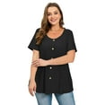 thumbnail image 7 of LATWIIV Womens Summer Short Sleeve Shirts Button Up Tunic Tops Casual Blouse Spring T-Shirts Black_1X, 7 of 7